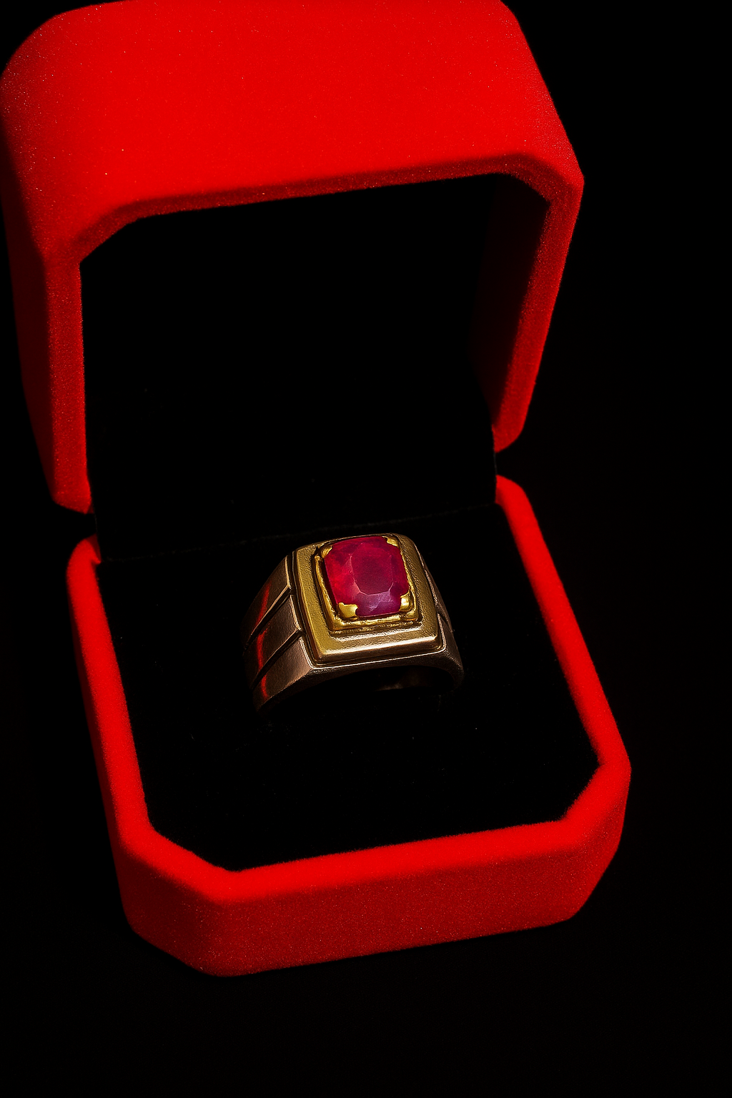 Men's Silver Ring with Ruby Stone – Bold Elegance in Every Detail