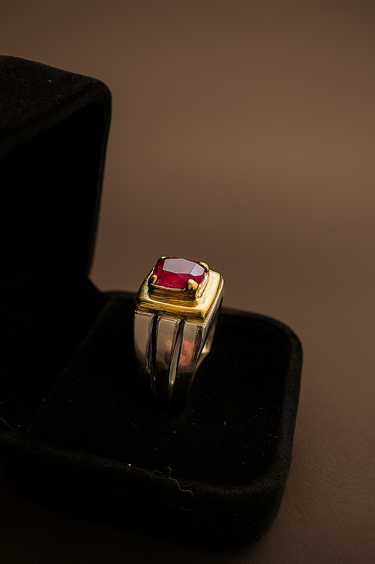 Men's Silver Ring with Ruby Stone – Bold Elegance in Every Detail