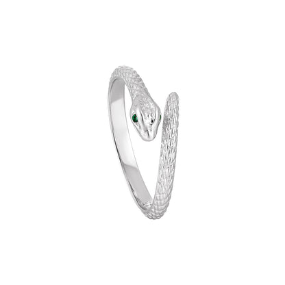 Party Green CZ Eyes Snake Animal 925 Sterling Silver Adjustable Ring